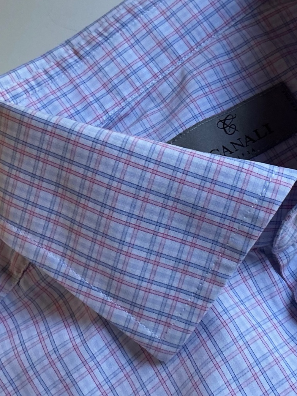 Canali pink & blue checkered cotton dress shirt made  in Italy 🇮🇹15.5/39